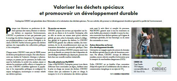 Article CRIDEC développement durable Tribune de Genève & 24 Heures 