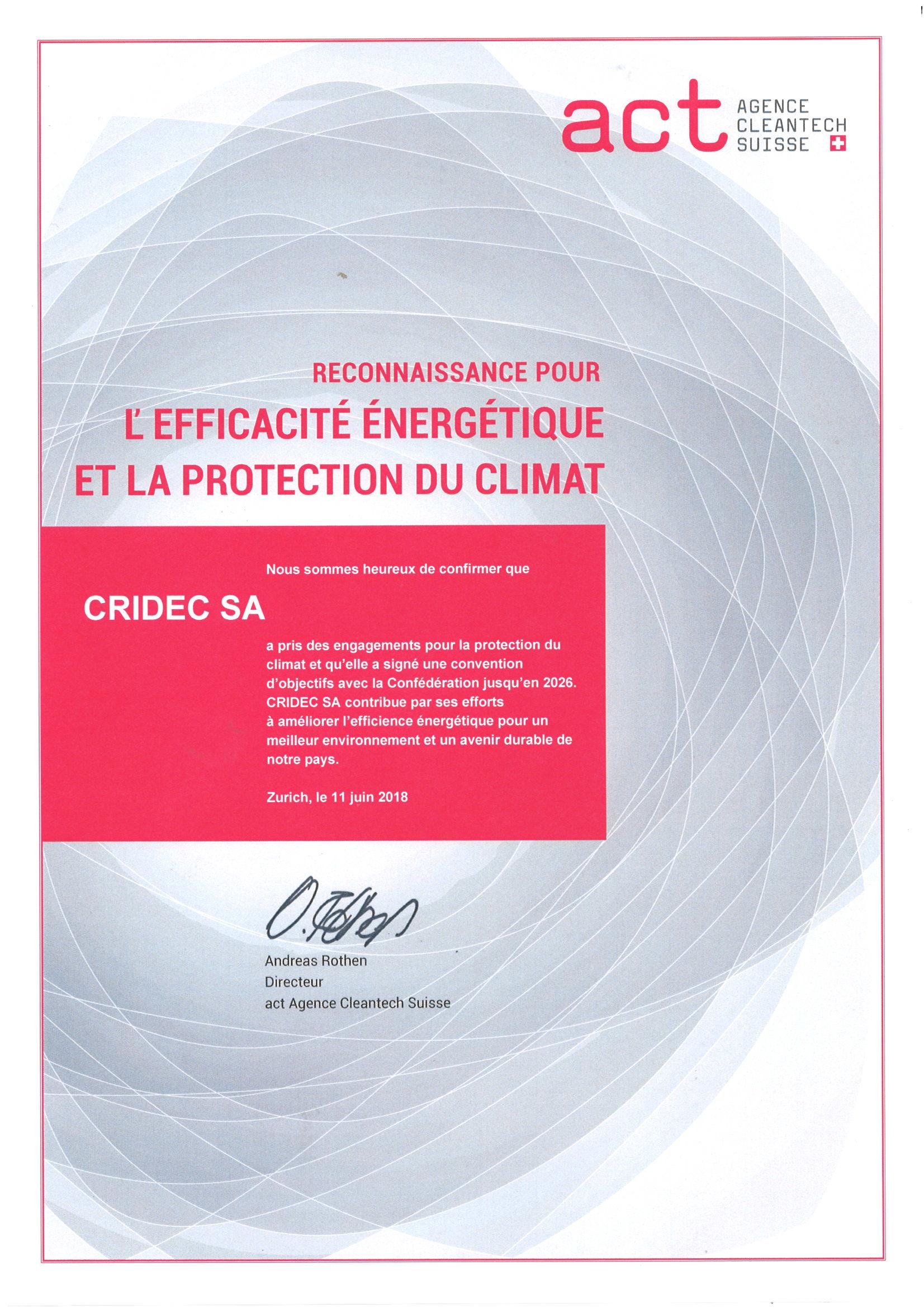 Efficacité énergétique et protection du climat, CRIDEC s'engage 